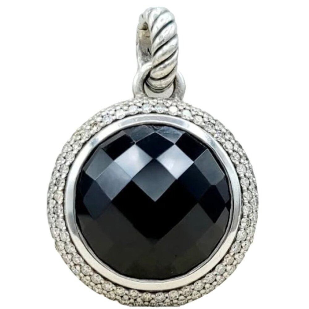 David Yurman Cerise 18mm Black Onyx Diamond Pendant With 0.93 Diamonds , Rare